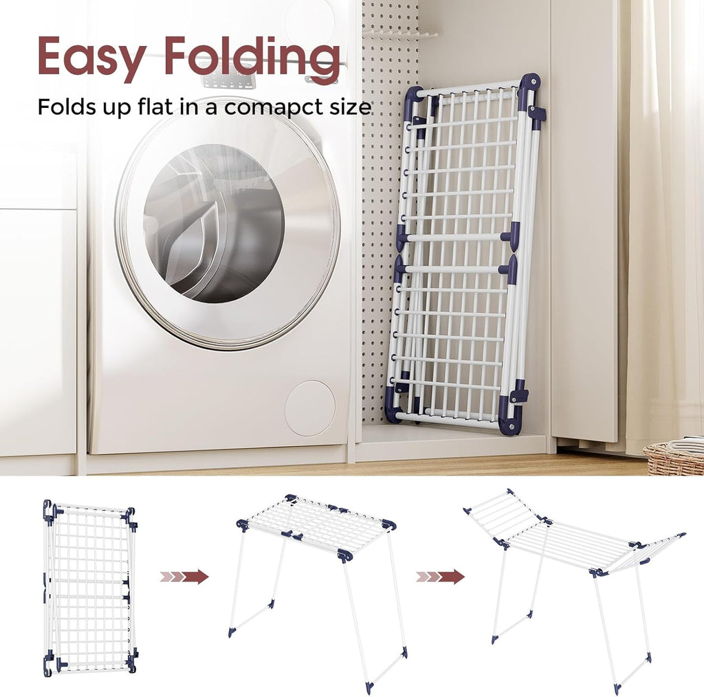 APEXCHASER Clothes Drying Rack Foldable, Large Drying Rack Clothing, Winged Laundry Rack Folding Indoor Outdoor, Metal Clothes Airer for Bedding Towel Sweater Heavy Duty, 68.9" X 22" X41.3", White