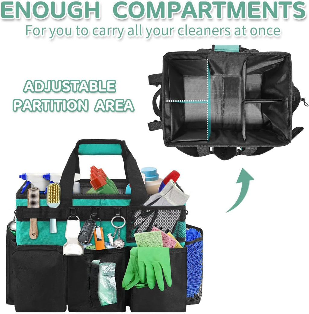 Boczif Cleaning Caddy Bag Wearable, Cleaning Caddy Supplies Organizer with Handle, Shoulder Straps & Detachable Divide, Cleaning Tool Organizers Tote Bag for Cleaners & Housekeepers (Green)