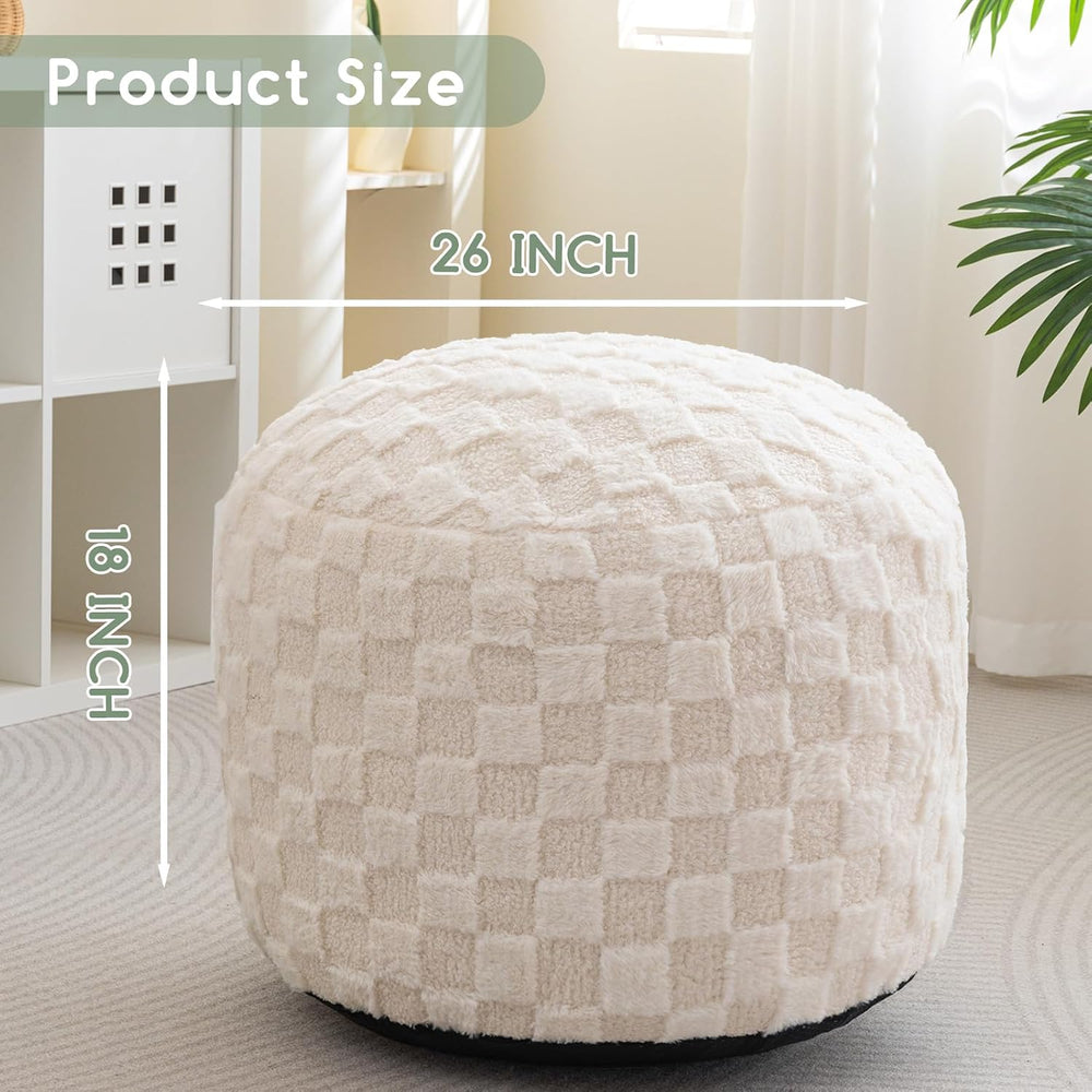 HIGOGOGO Round Stuffed Pouf Ottoman, Plaid Poufs with Foam Chunk Filling, Flu...