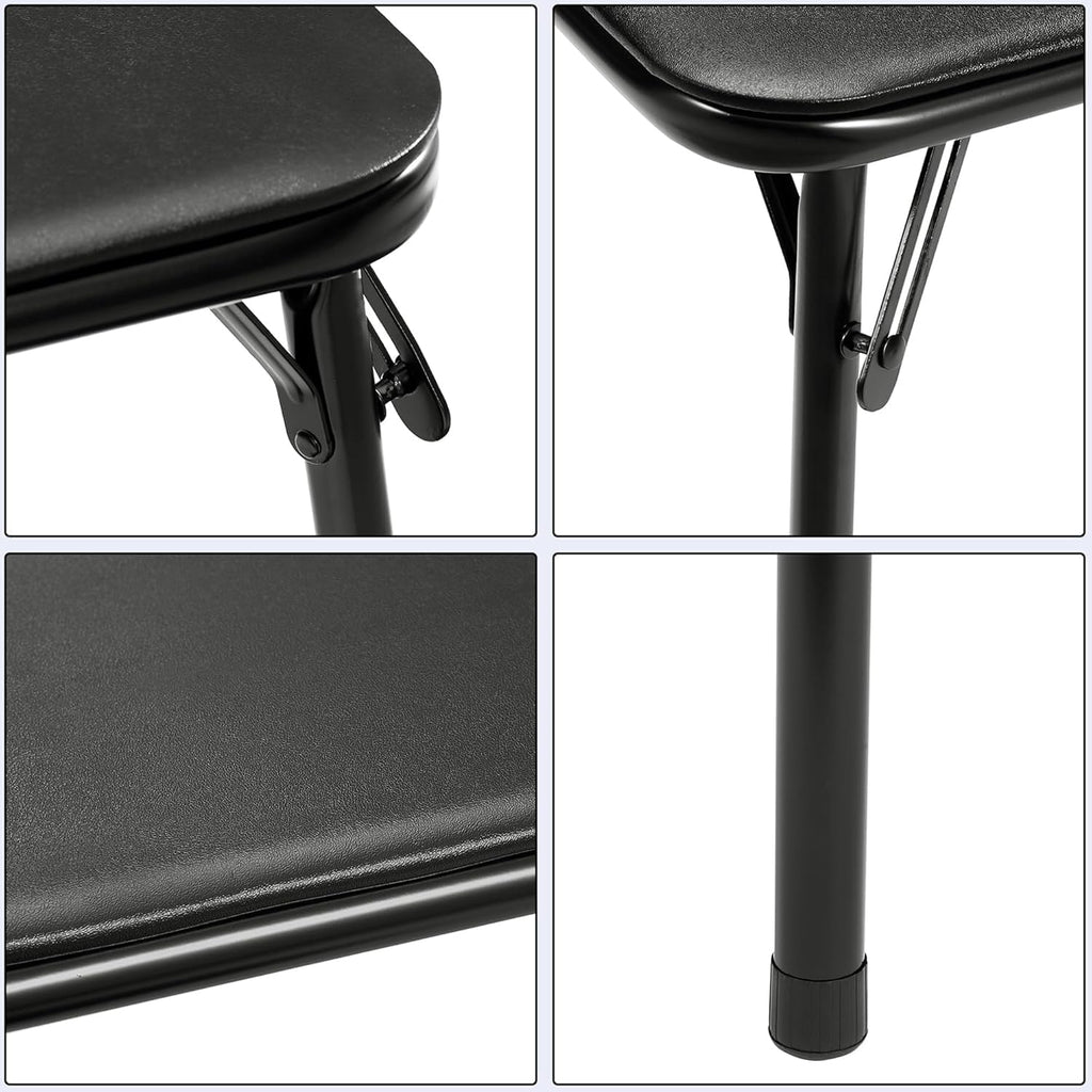 VECELO 5-Piece Folding Card Table Square and Chair Set with Collapsible Legs & Vinyl Upholstery,Portable for Indoor & Outdoor, Black & Dark Grey