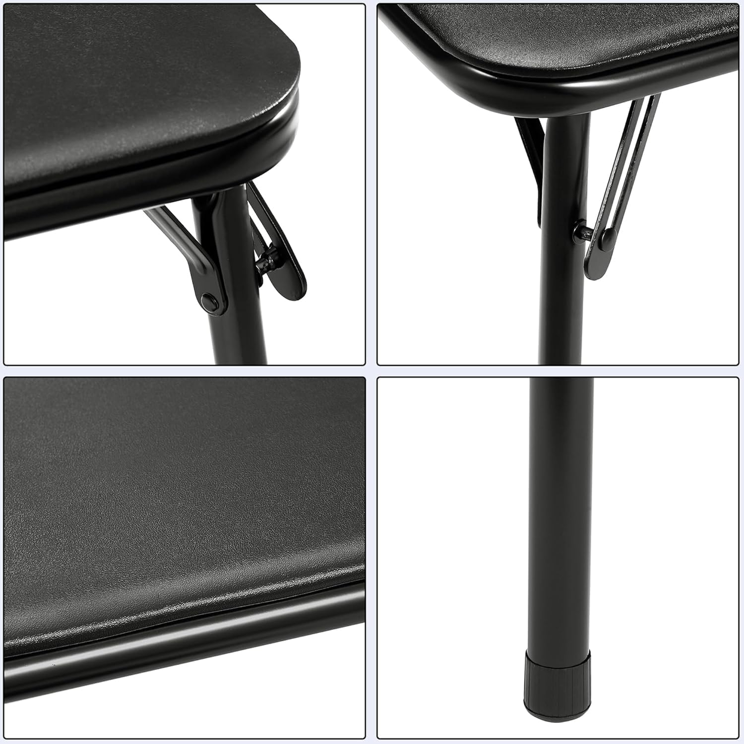 VECELO 5-Piece Folding Card Table Square and Chair Set with Collapsible Legs & Vinyl Upholstery,Portable for Indoor & Outdoor, Black & Dark Grey