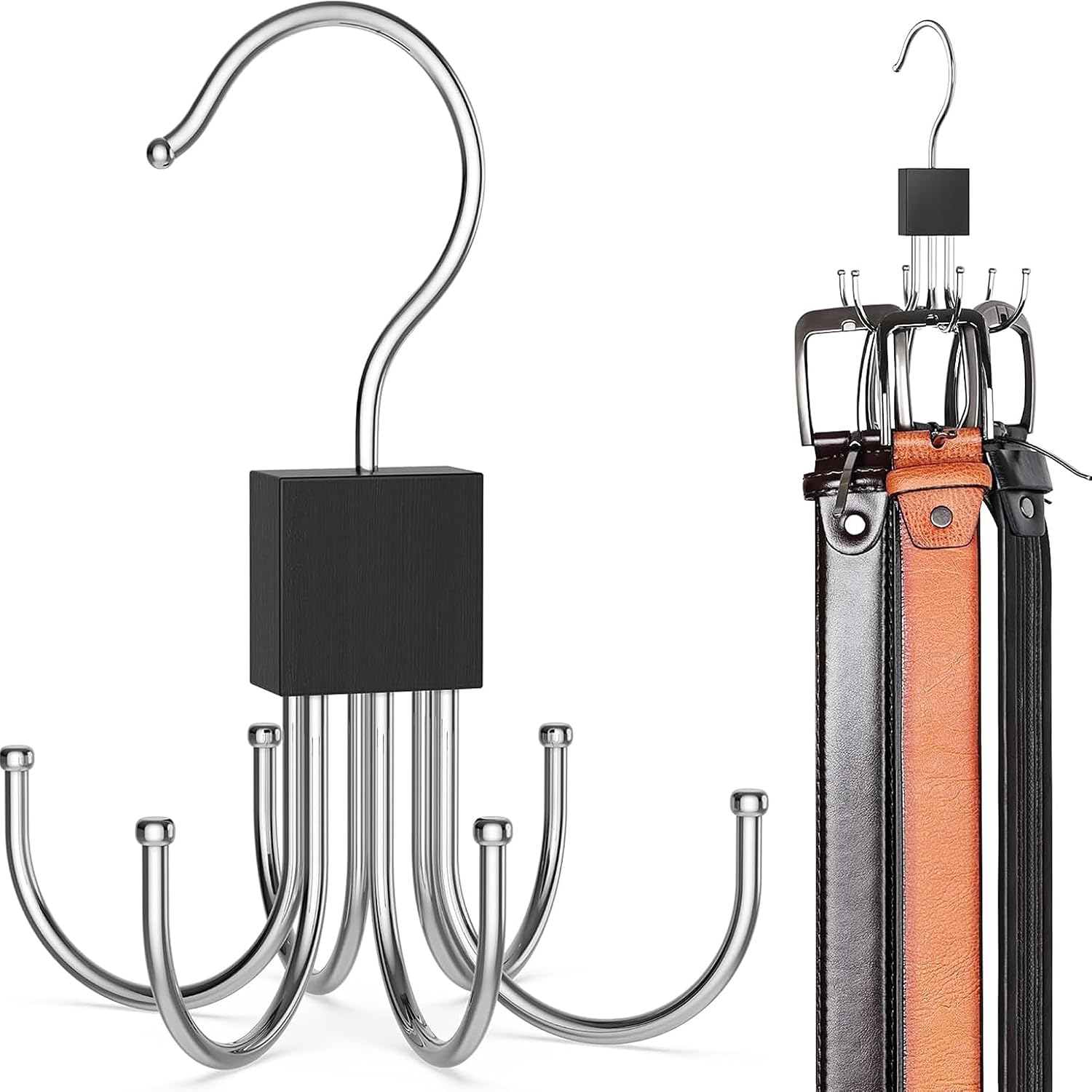 1PC 360° Rotatable Belt Hanger for Closet, Max 24 Belt Storage Organizer Rack, Space Saving Closet Organizers and Storage for Bra, Tank Top, Tie, Scarf and Purse
