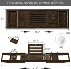 Bamboo Bathtub Tray for Luxury Bathroom, Expandable Premium Bath Tray w/Soap Towel Book Holder, Adjustable Bath Accessories for Tub,Extendable Tub Tray w/Wine Glass Cup Organizer 29.5-43.3" Espresso