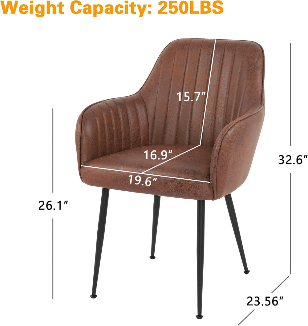 Set of 2 Dinning Chairs, Upholstered Accent Chairs with Black Finished Metal ...