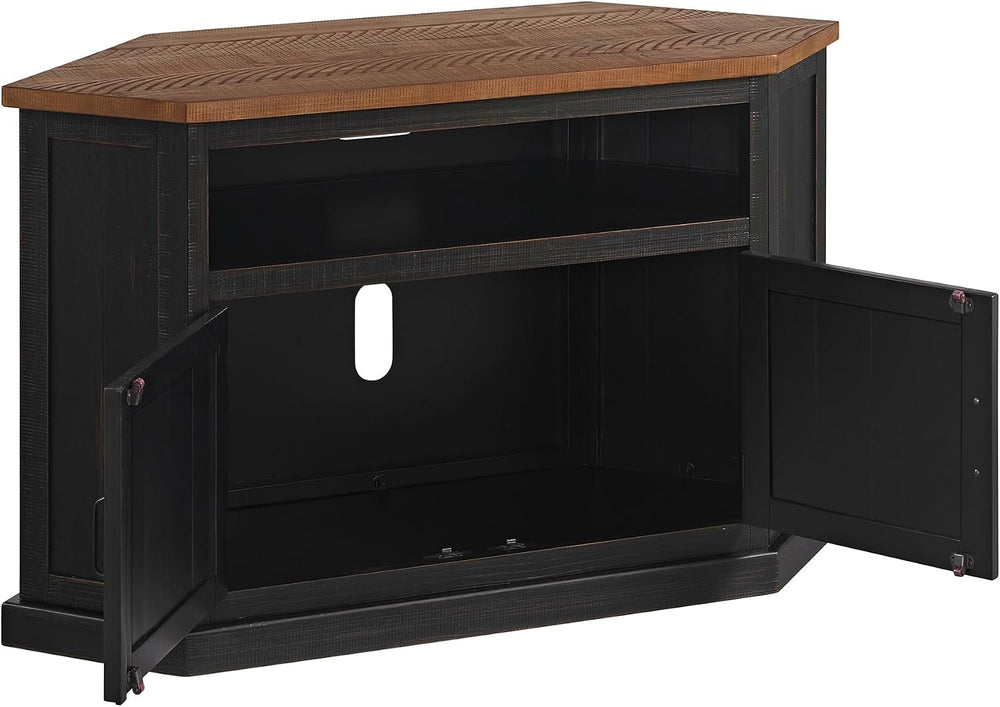Martin Svensson Home Rustic Corner Solid Wood TV Stand, Black with Honey | En...