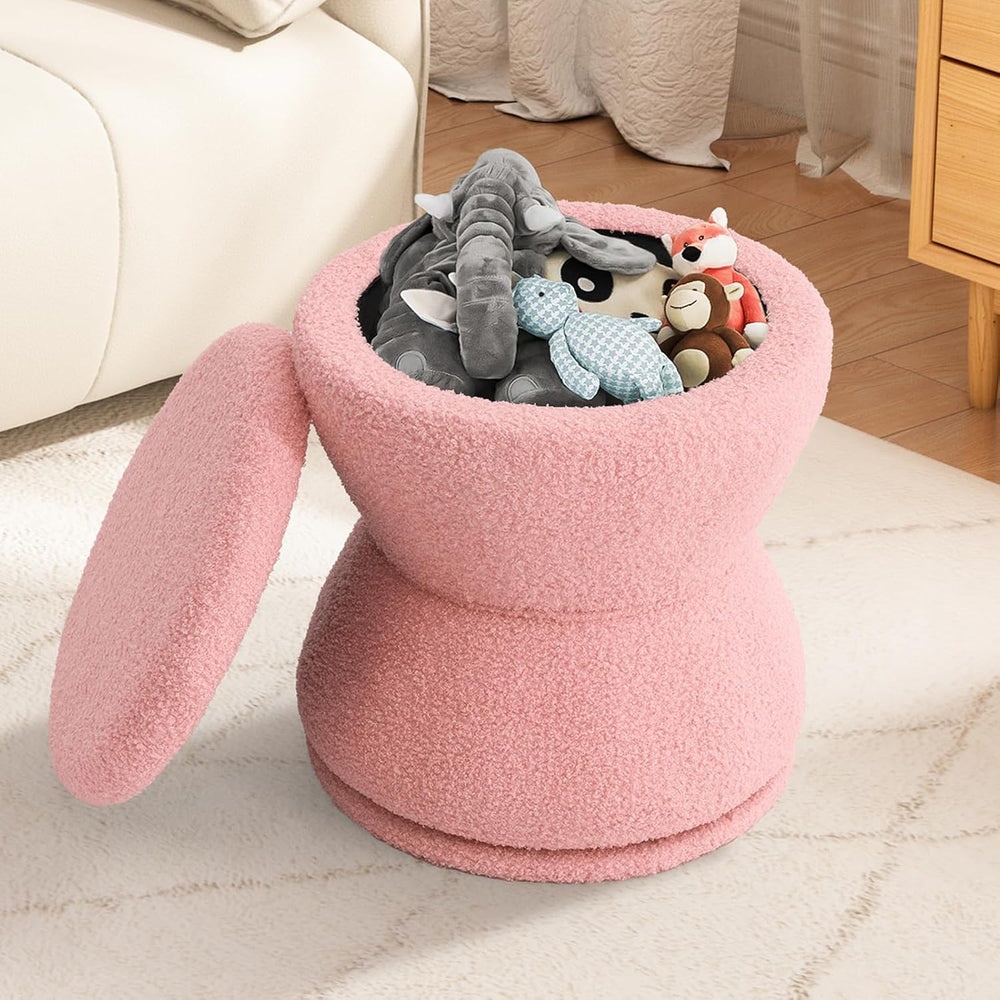 DHMAKER Round Storage Ottoman, Swivel Teddy Vanity Stool Chiar,Modern Sherpa ...