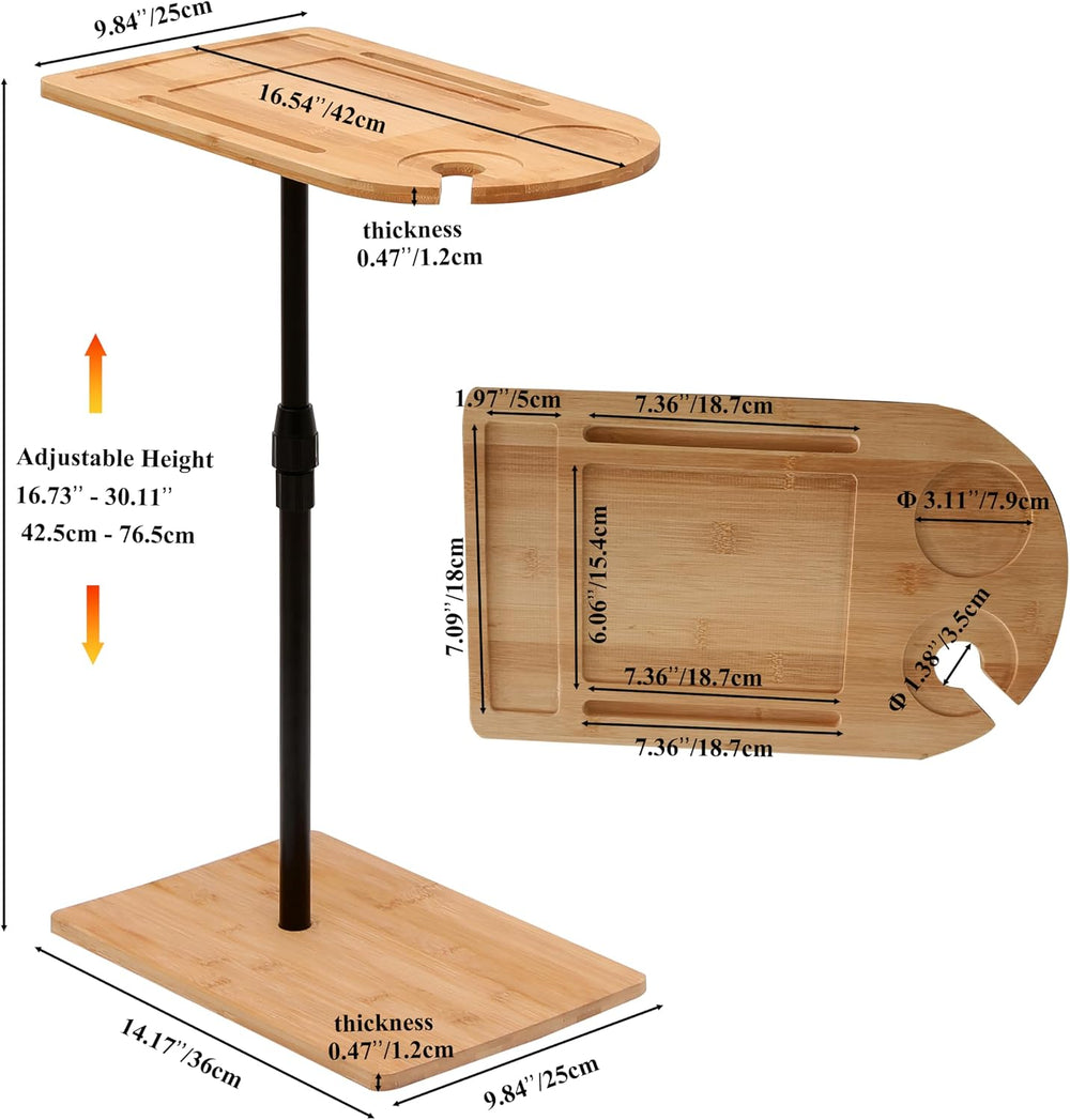 TV Tray Table C-Shaped Sofa Side Table with Slots, Adjustable Height & 36...