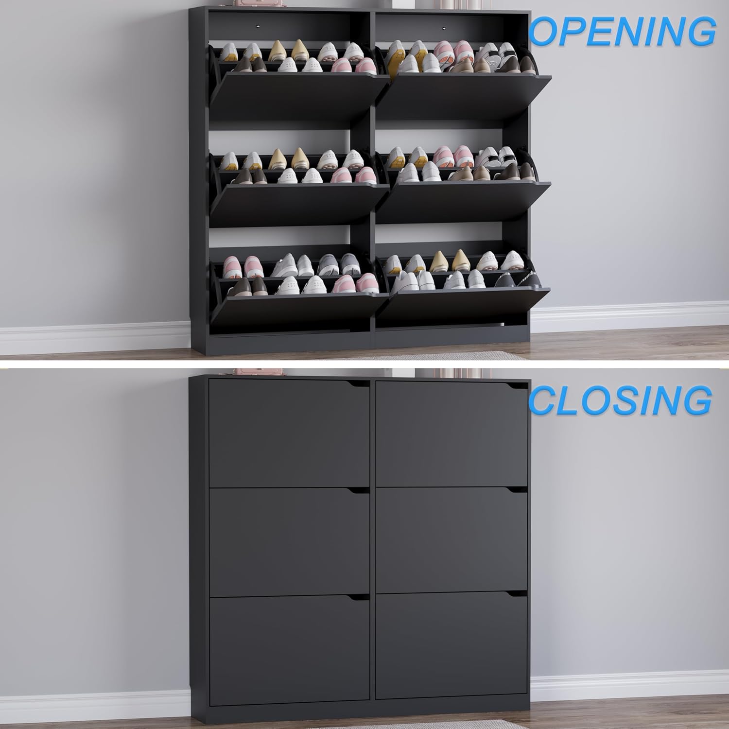 Shoe Cabinet with 6 Flip Drawers, Slim Narrow Shoe Storage Cabinet, Freestanding Shoe Organizer for Entryway, Hallway, Foyer