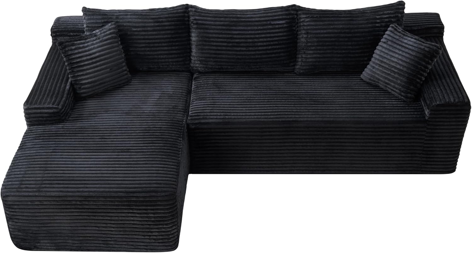 106-Inch L-Shaped Left Facing Boneless Corner Sofa 2 PCS Modular Sectional Cloud Sofa Couch with Chaise Lounge and Toss Pillow, Corduroy Boneless L-Shaped Cloud Couches