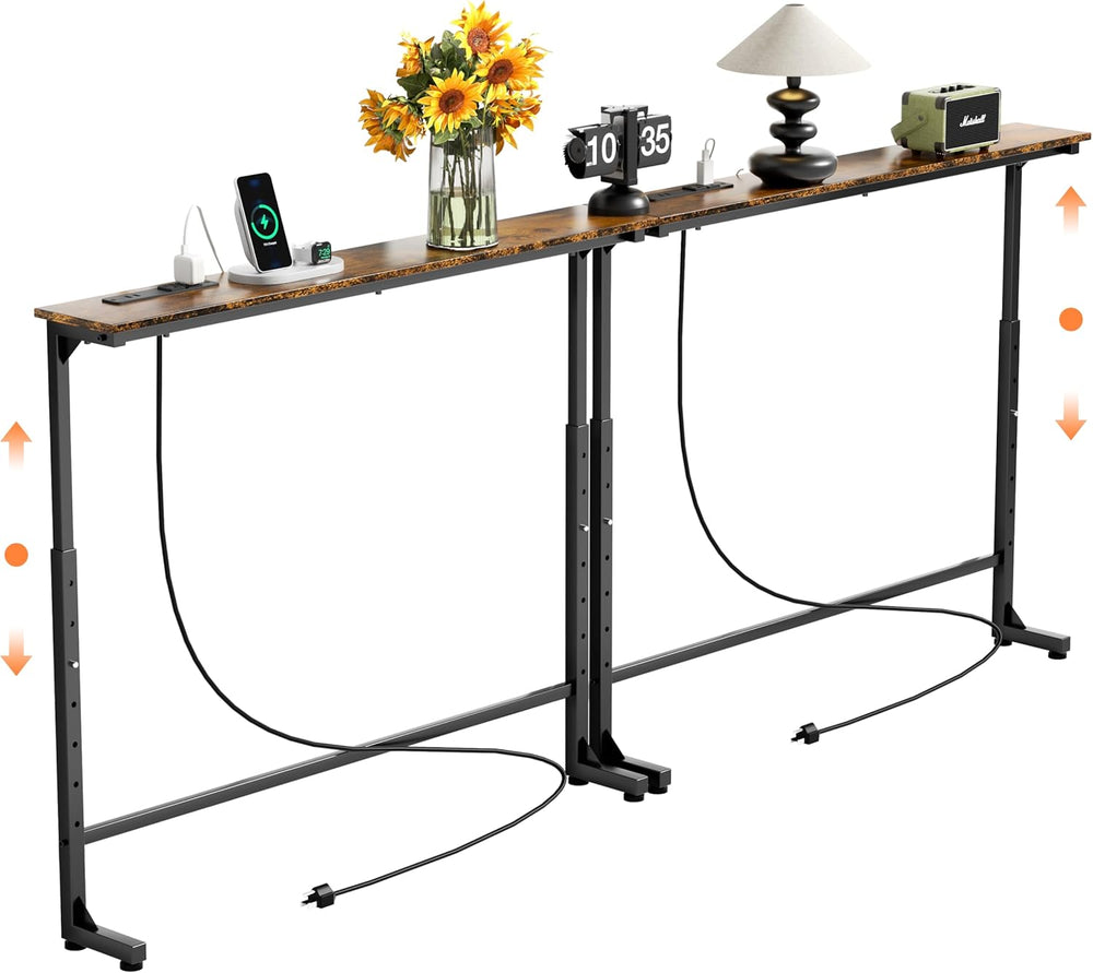 GRLEAF 2 Pack Adjustable Height Narrow Console Table with Power Outlets, 90&q...