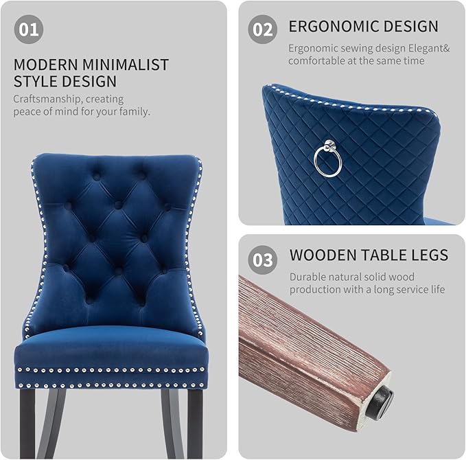 Velvet Dining Chairs Set of 4, Upholstered Dining Room Chairs with Nailhead T...
