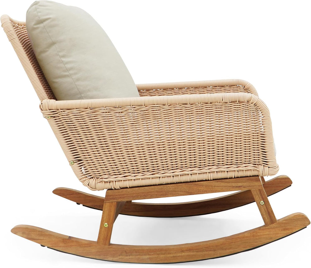 Christopher Knight Home Nadine Patio Rocking Chair, Wicker Rocker, Wood Leg R...