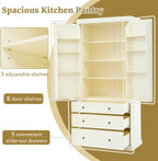 77" Tall Kitchen Pantry Cabinet, Pantry Storage Cabinet with 2 Door 3 Drawers and Adjustable Shelf, Freestanding Rustic Wood Pantry for Kitchen, Dining Room, Cream