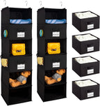 2 Pack 6 Shelves Hanging Closet Organizer with 2 Drawer, Hanging Storage with 4 Side Pockets for Clothes Shoes, 43.5"x12"x12"(Black)