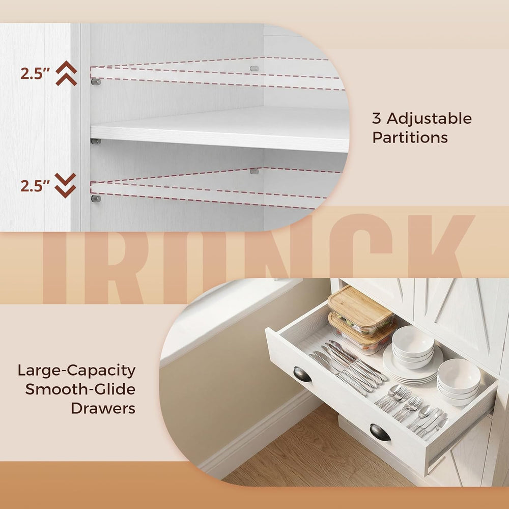 IRONCK 72.6" Tall Farmhouse Kitchen Pantry with Drawer and Adjustable Sh...