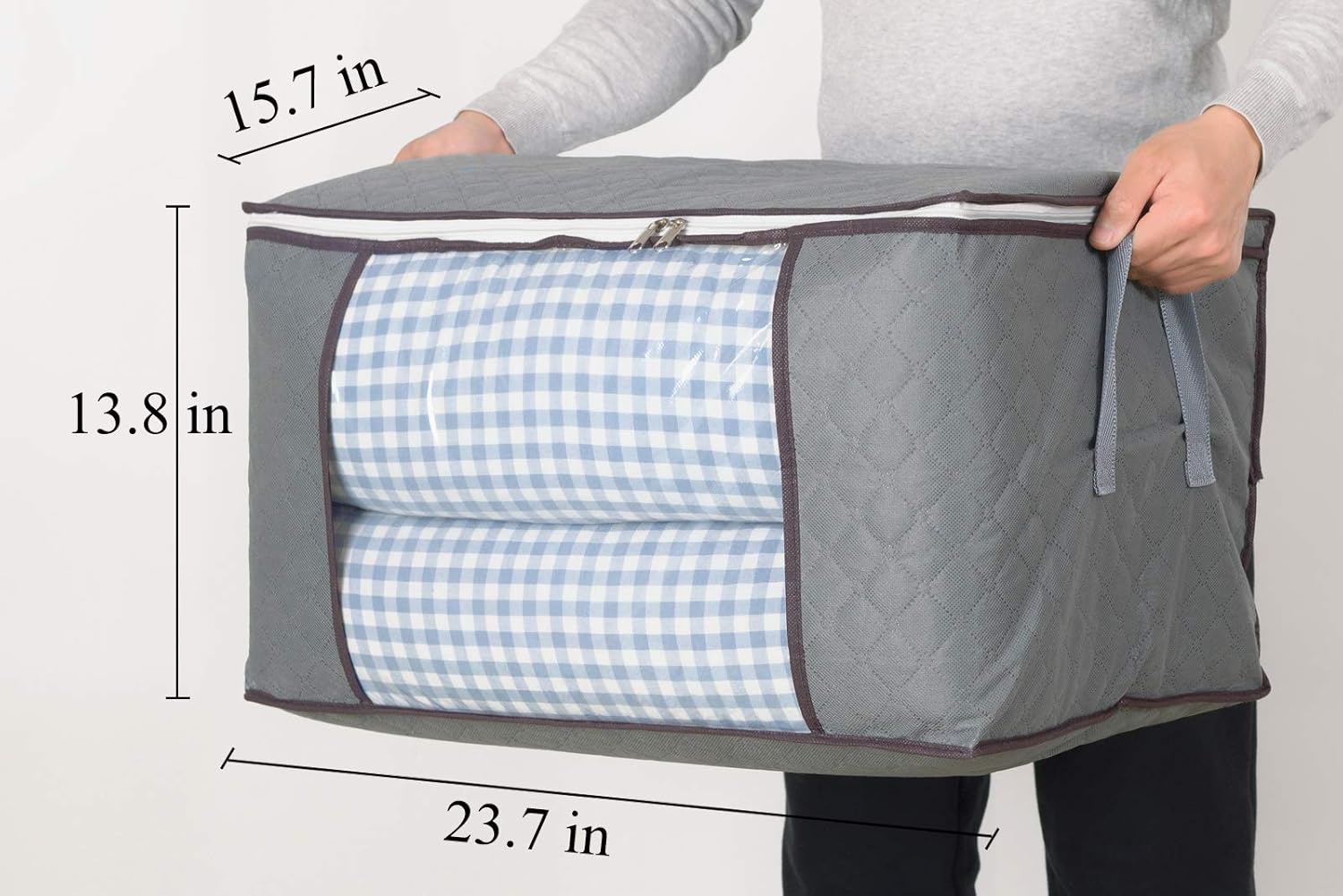 combocube 3Pcs Zippered Storage Bag for Closet King Comforter, pillow, quilt, bedding, Clothes, Blanket Organizers with Large Clear Window & Carry Handles Space Saver