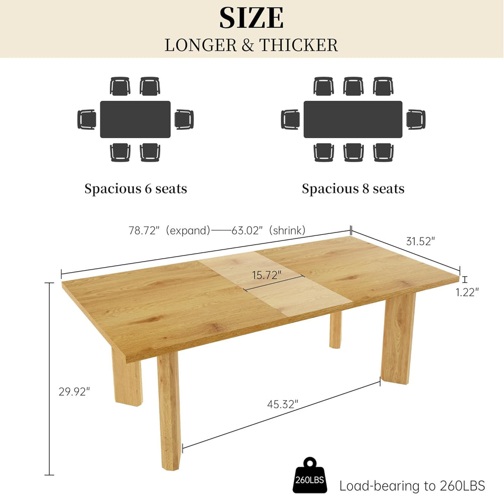 HIPIHOM Extendable Dining Table for 6-8, Space-Saving (Oak) | MDF Farmhouse K...