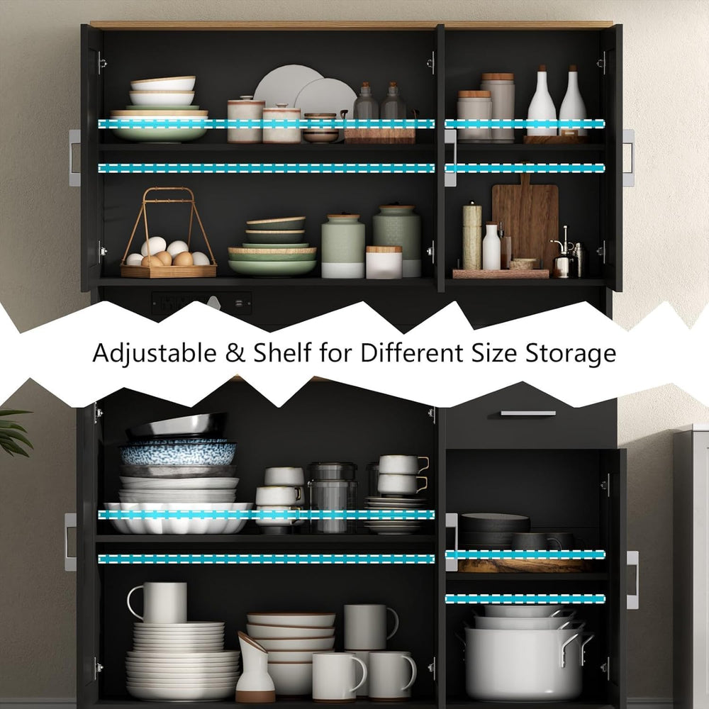 71" Pantry Cabinet,Kitchen Pantry Storage Cabine with Power Outlet,Farmh...