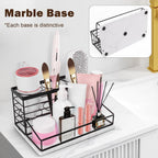 Hair Tool Organizer, Movable Hair Dryer Holder, Hair Styling Tools Storage for Vanity, Bath Counter Organizer, Bathroom Trays for Hair Toiletry, Makeup (12" x 7.7" x 5.8", Marble-Black)