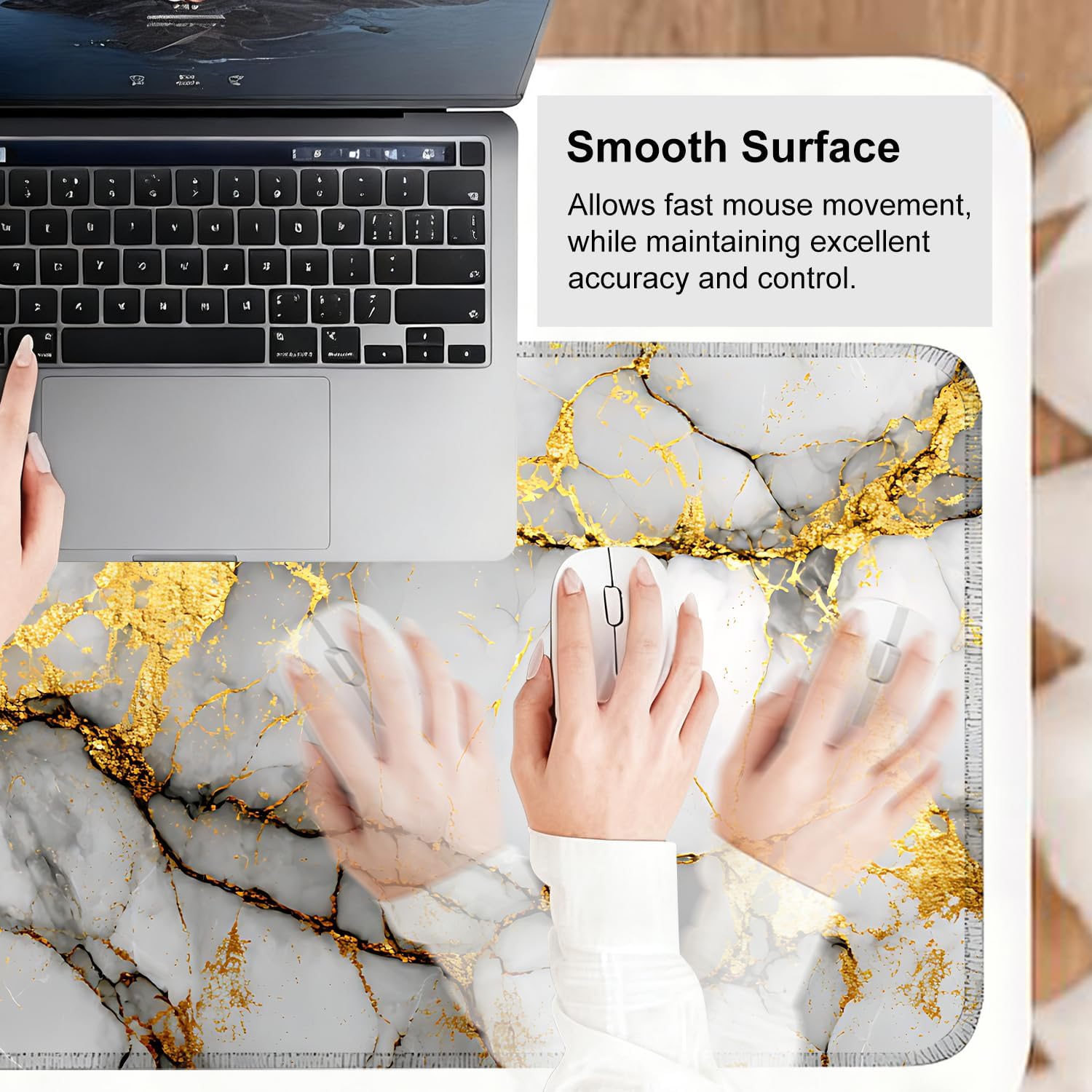 White Marble Mouse Pad – Large Extended Desk Mat 31.5 x 11.8 in– Elegant Gold Vein Design, Non-Slip Rubber Base, Waterproof Surface, Keyboard & Mouse Pad for Office, Gaming, Home Decor