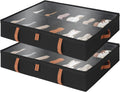 StorageWorks Shoe Organizer for Closet, Fits up to 24 Pairs, 2-Pack Ultra-thick Fabric Under Bed Shoe Storage Containers with Bottom Support and Adjustable Dividers, Black