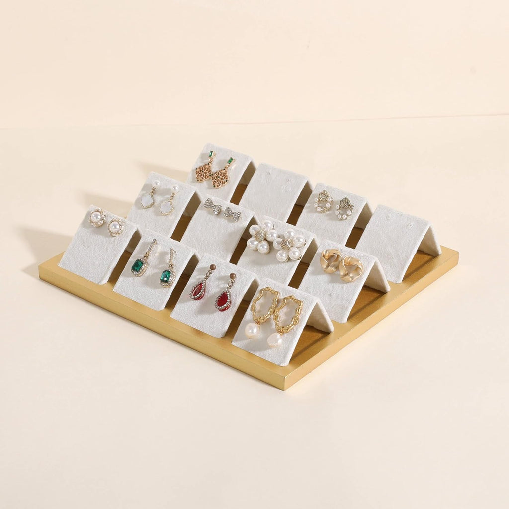 GemeShou Golden coated earring display stand for selling, velvet stud earring holder for jewelry display, Jewlery earring storage organizer tray, studs holder jewelry organizer【Earring holder-white】
