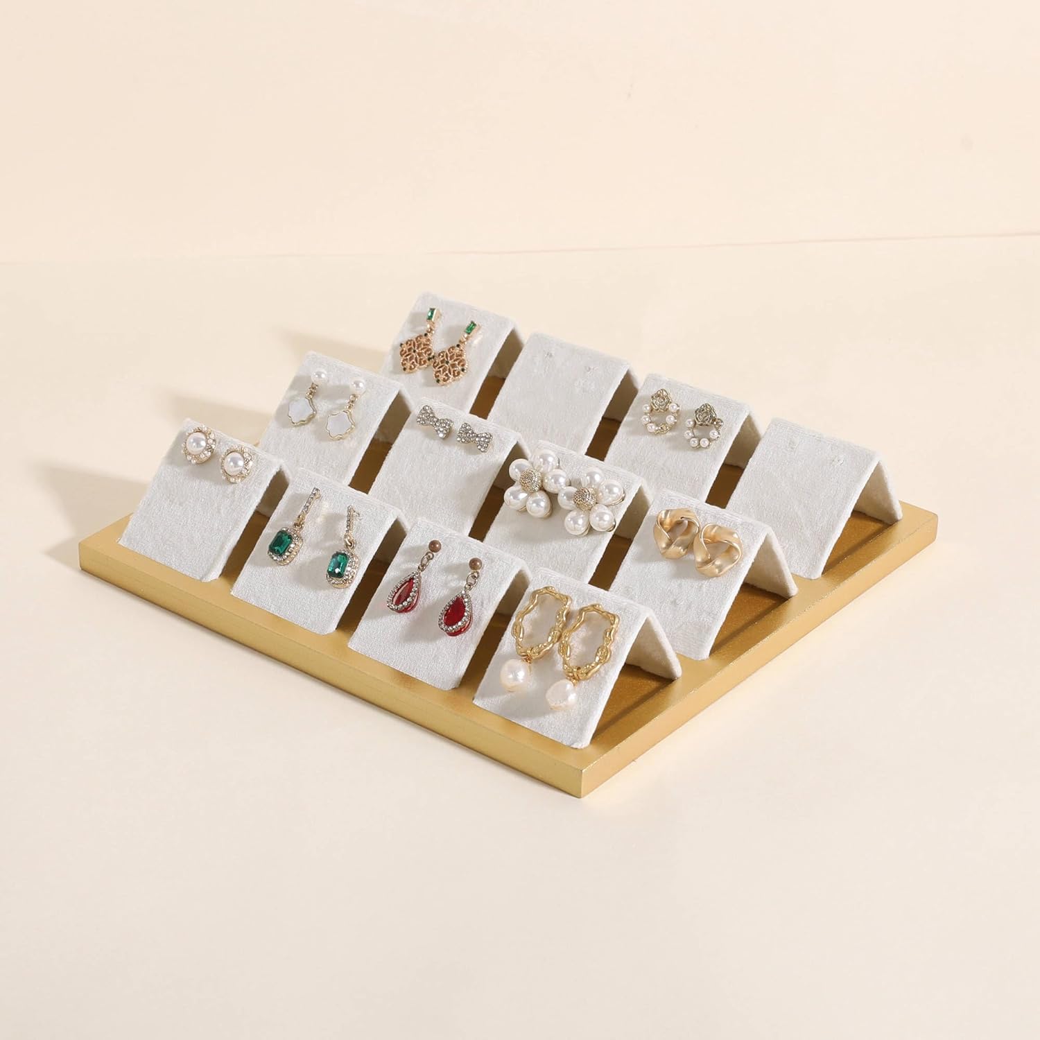 GemeShou Golden coated earring display stand for selling, velvet stud earring holder for jewelry display, Jewlery earring storage organizer tray, studs holder jewelry organizer【Earring holder-white】