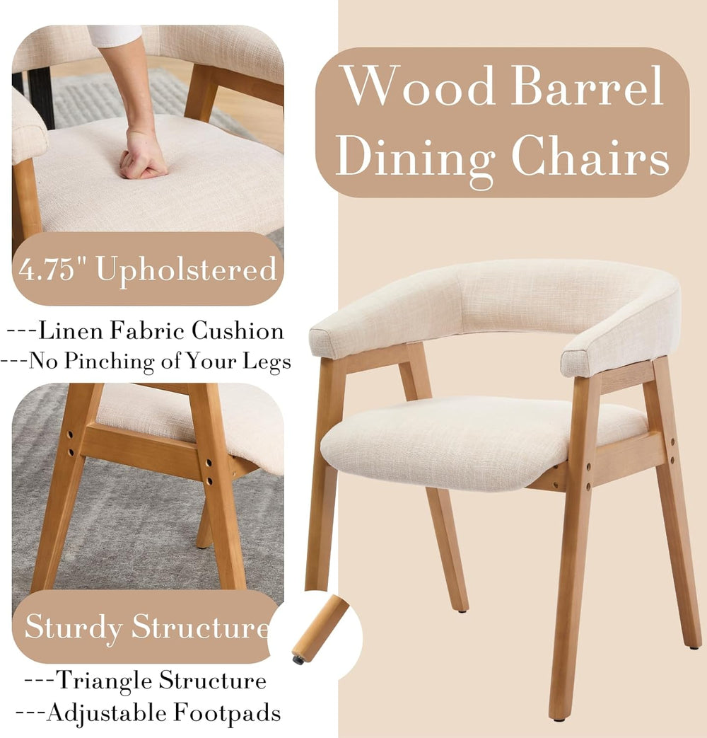 RIVOVA Modern Round Dining Chairs with Open Curved Back Set of 2, Linen Fabri...