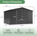 10x8 FT Outdoor Storage Shed with Floor Frame Structure and Lockable Doors, Durable and Sturdy Meta Sheds with Waterproof Roof Garden Tool Shed Ideal for Backyard Patio (Black