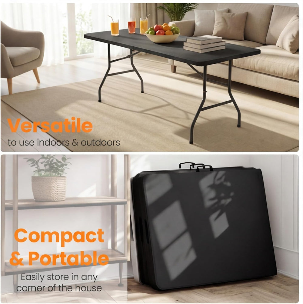 SEALAMB 6FT Portable Plastic Folding Table for Indoor & Outdoor, Heavy Du...