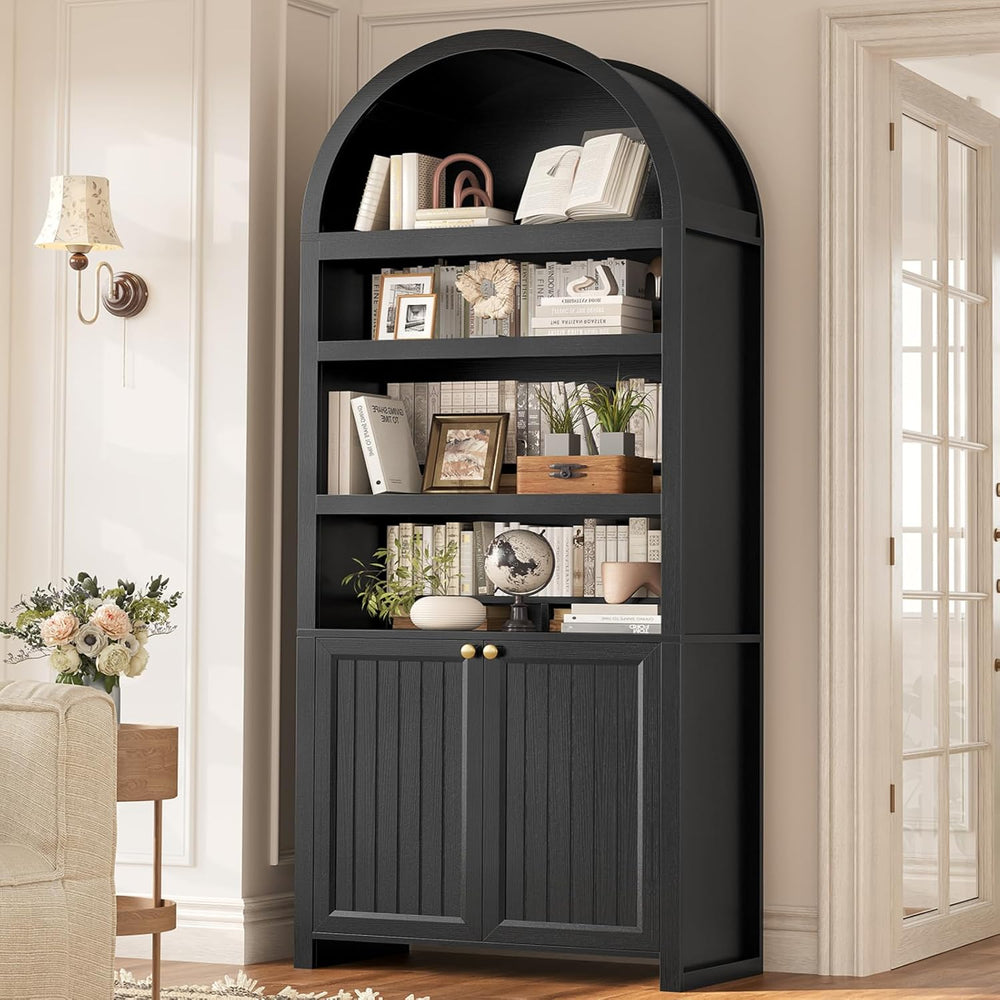 81" Tall Arched Cabinets,Bookcase with storage,Mid-Century Modern 6-Tier...