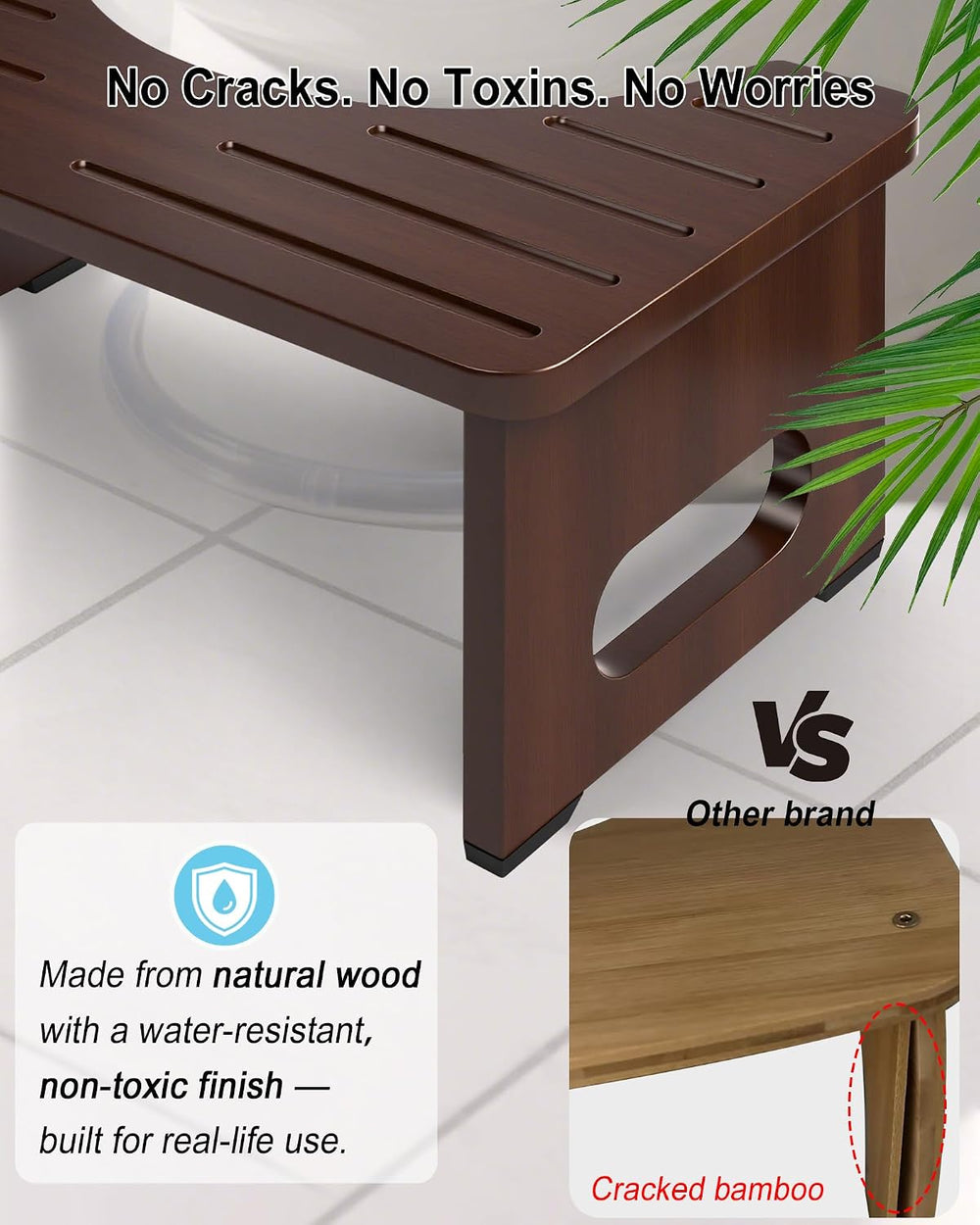 Foldable Toilet Stool, 7 Inch Poop Stool for Bathroom, Bamboo Toilet Stool Sq...