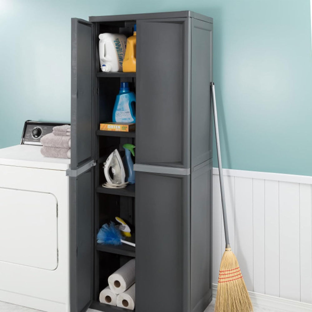 Sterilite 4 Shelf Cabinet, Lockable Utility Storage w/ Adjustable Shelves, Gr...