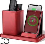 Desk Organizer with Phone Holder,Red Multi-Functional Pencil Holder for Desk, Desk Organizers and Accessories for Office Art Supplies,Desk Phone Stand Charger for Desktop/Counter