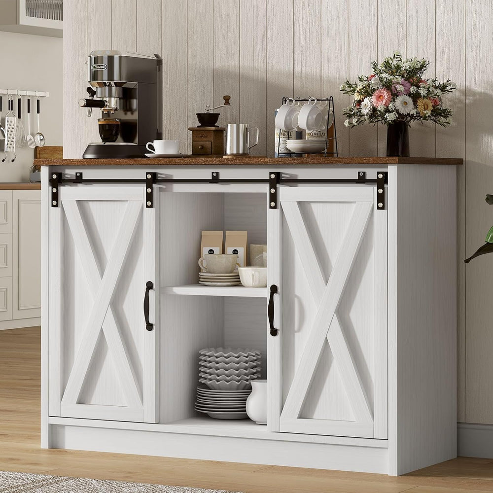 4 EVER WINNER Farmhouse Coffee Bar Cabinet, 42" Buffet Cabinet with Stor...