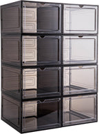 Attelite Upgrade Harder Solid Plastic Hat Organizer for Baseball Caps, 8 Pack Stackable Hat Storage Box with Clear Magnetic Door, Hat Rack(XL-Black)