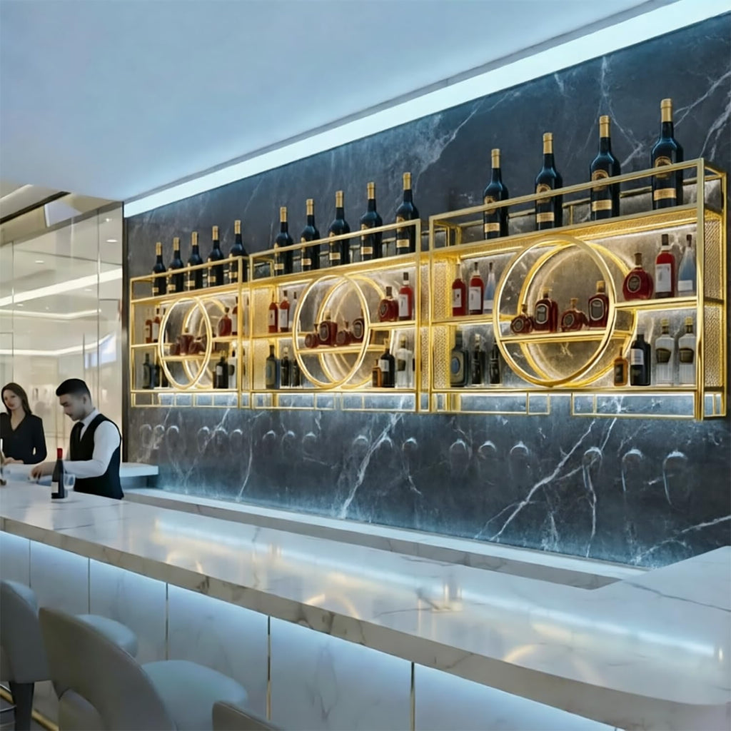 39 Inch Bar Shelves Wall Mounted Wine Rack with LED Light | 3 Tier Large Capacity w/Wine Glass Holder, Liquor Bottle Display Shelf, for Modern Home Bar Restaurant