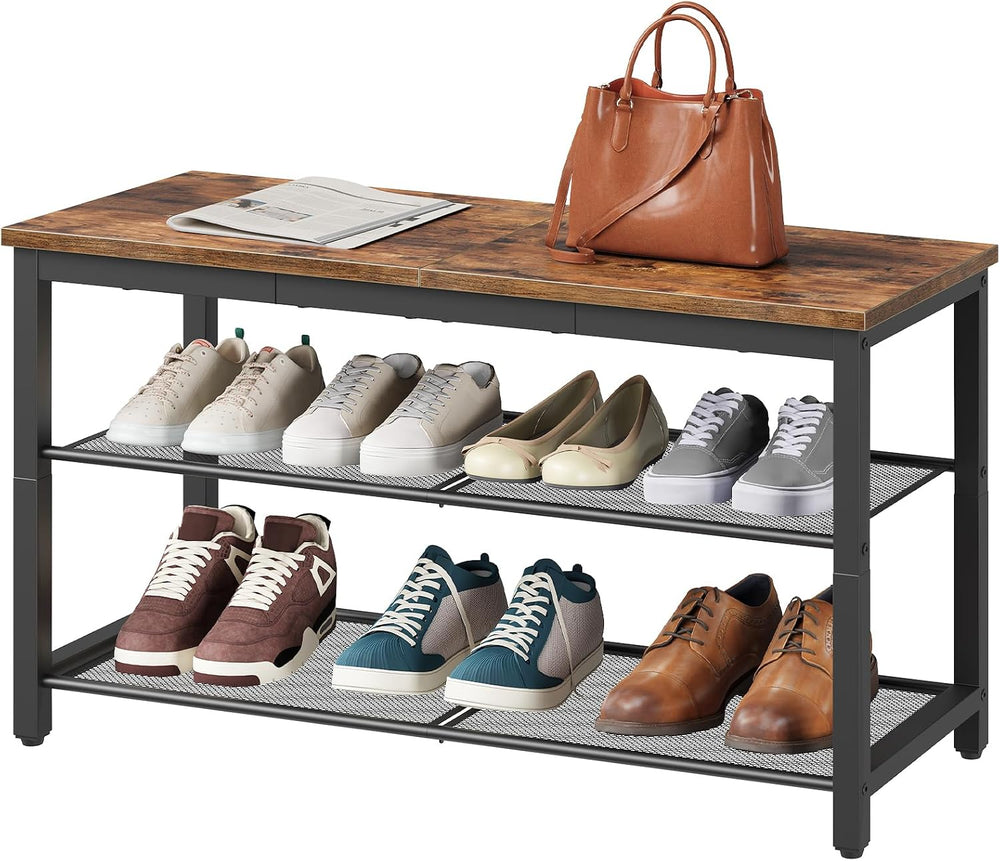 HOOBRO Shoe Bench, 3-Tier Shoe Rack, Industrial Shoe Organizer Storage Bench,...