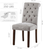 COLAMY Button Tufted Dining Chairs Set of 2, Parsons Upholstered Fabric Dining Room Chairs Kitchen Chairs with Wood Legs and Padded Seat, Light Grey