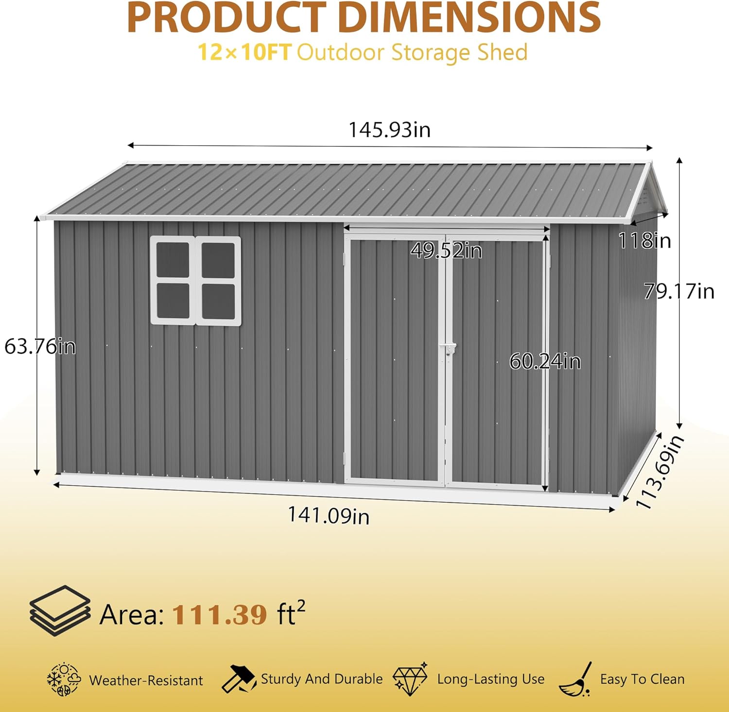 10X12 FT Outdoor Storage Shed Heavy-Duty Metal Sheds & Outdoor Storage with Floor Frame, Rustic Style Window and Lockable Doors Bright and Spacious Tool Sheds for Backyard Garden Patio Lawn, Gray