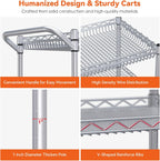 WDT 990Lbs Capacity Heavy Duty Rolling Utility Cart, NSF Rolling Carts with Wheels,Commercial Grade Metal Cart with Handle Bar & Shelf Liner,Trolley Serving Cart for Kitchen,Restaurant,Silver