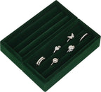Small Jewelry Tray-Ring Organizer 2PCS Premium Velvet Rings Earrings Display Tray Storage Insert Holder for Jewelry Box, Drawer, Dresser (3 Slots, Green)