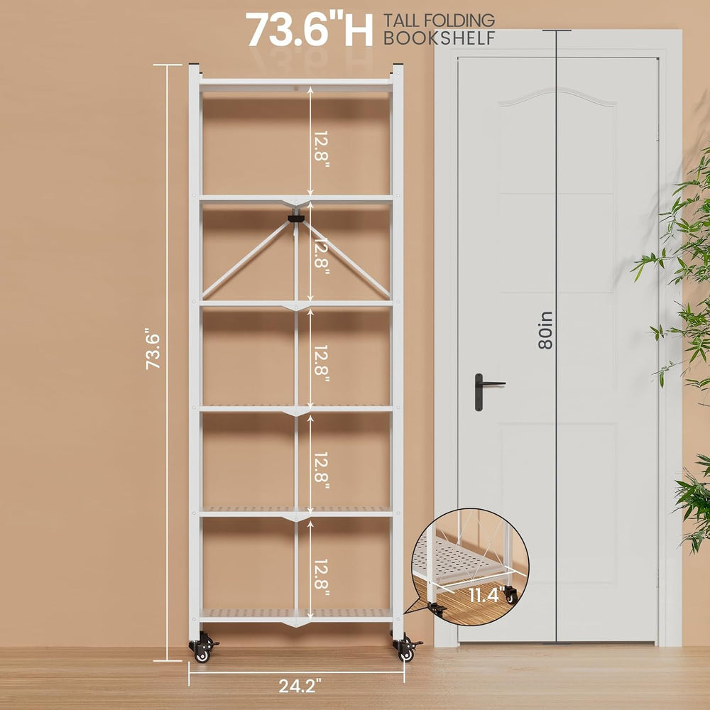 ALANNG 73.6 Inch Folding Bookshelf, 6 Tier Metal Bookcase and Bookshelves