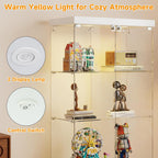 Tempered Glass Display Cabinet with Lights, 4-Tier Curio Cabinet with Glass Doors Wheels Two Locks, Glass Display Case for Collectibles for Living Room, Bedroom, Office, White, Double Door