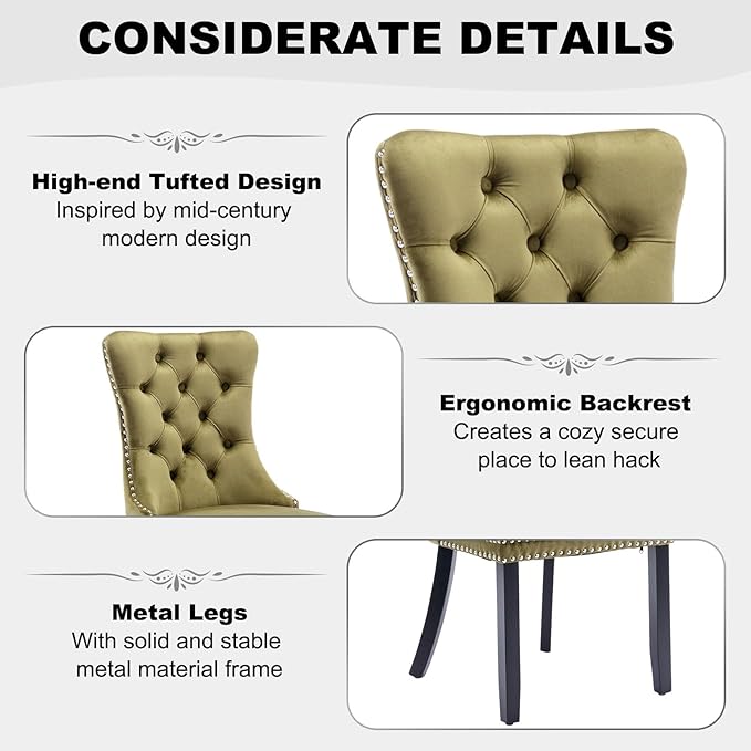 51 Inch Glass Dining Table Set for 4, Rectangular Glass Kitchen Table with 4 Upholstered Velvet Accent Chairs, 5 Piece Modern Dining Room Set, for Home, Apartment, Small Spaces -- Olive Green Black