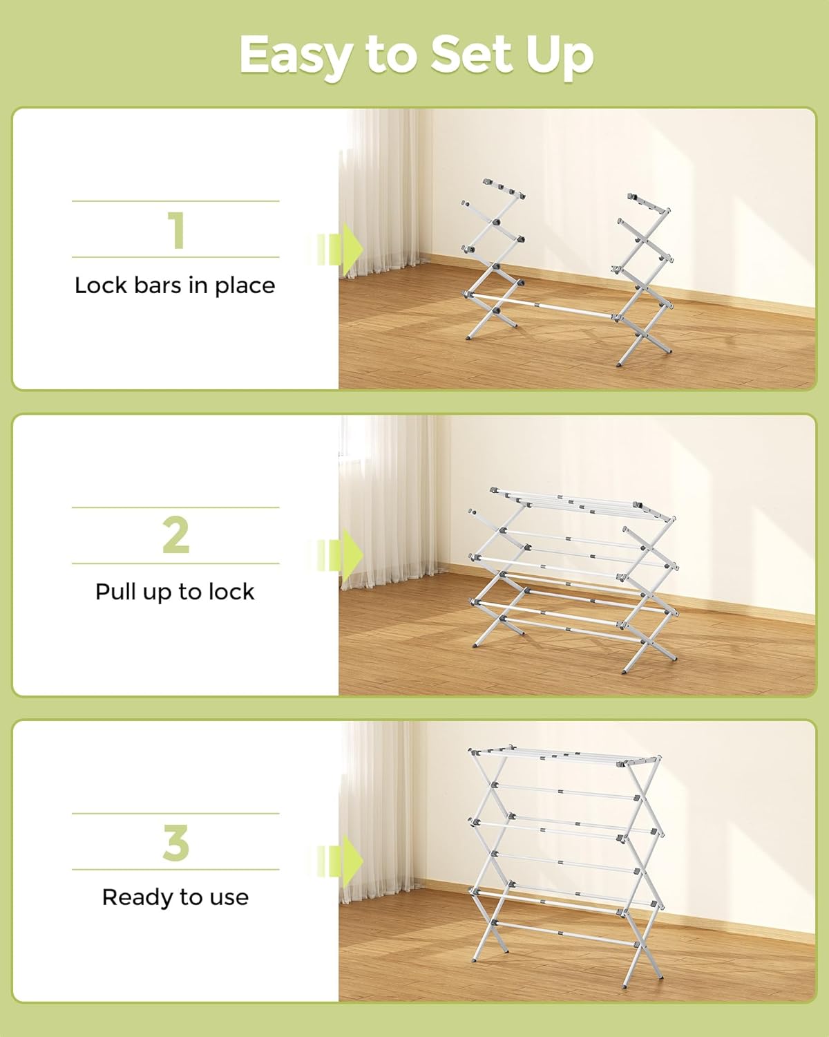 APEXCHASER Drying Rack Clothing - 3 Tier Metal Clothes Drying Rack Collapsible, Laundry Drying Rack Expandable, Small Clothe Airer for Baby Clothes Towel Bib Sock Indoor Outdoor Use(White)