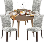 COLAMY 5-Piece Extendable Dining Table Set for 4, 36" Kitchen Round Wood Table with 4 Nailhead Dining Room Chairs,Light Brown/White&Grey Flower