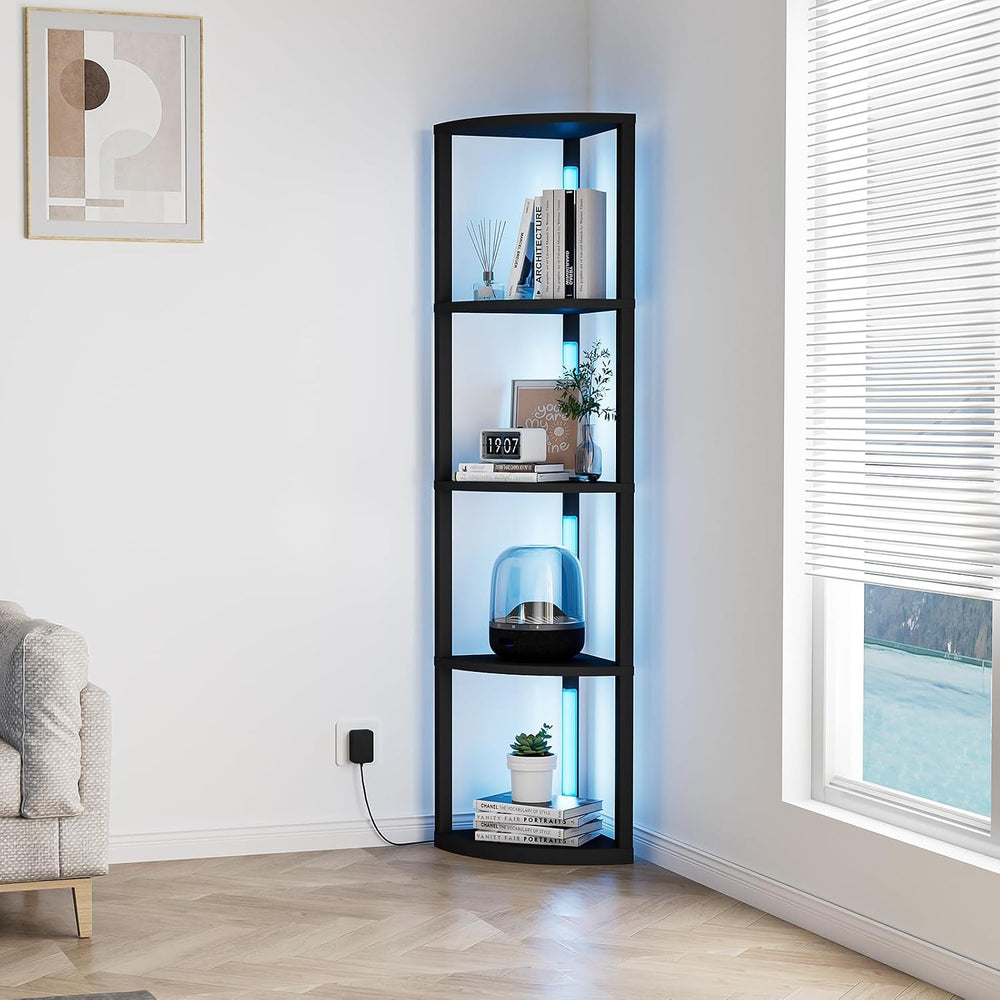 VILICK Corner Shelf with Light 5 Tier Tall Standing Shelf Dimmable Corner Flo...