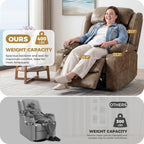 Oversized Power Lift Recliner Chair, Big and Tall, Light Brown | Lift Chairs with Massage and Heating, Breathable Faux Leather with Metal Cup Holders, USB A&C Ports