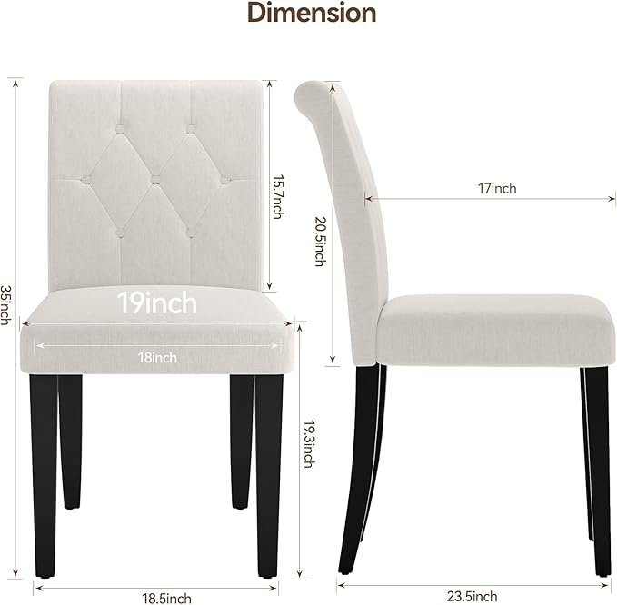 Upholstered Dining Chairs Set of 4, 19 Inches Wide Button Tufted Parsons Dining Chair with Solid Wood Legs, Modern Fabric Side Chair for Dining Room/Kitchen/Restaurant/Hotel- White Wider